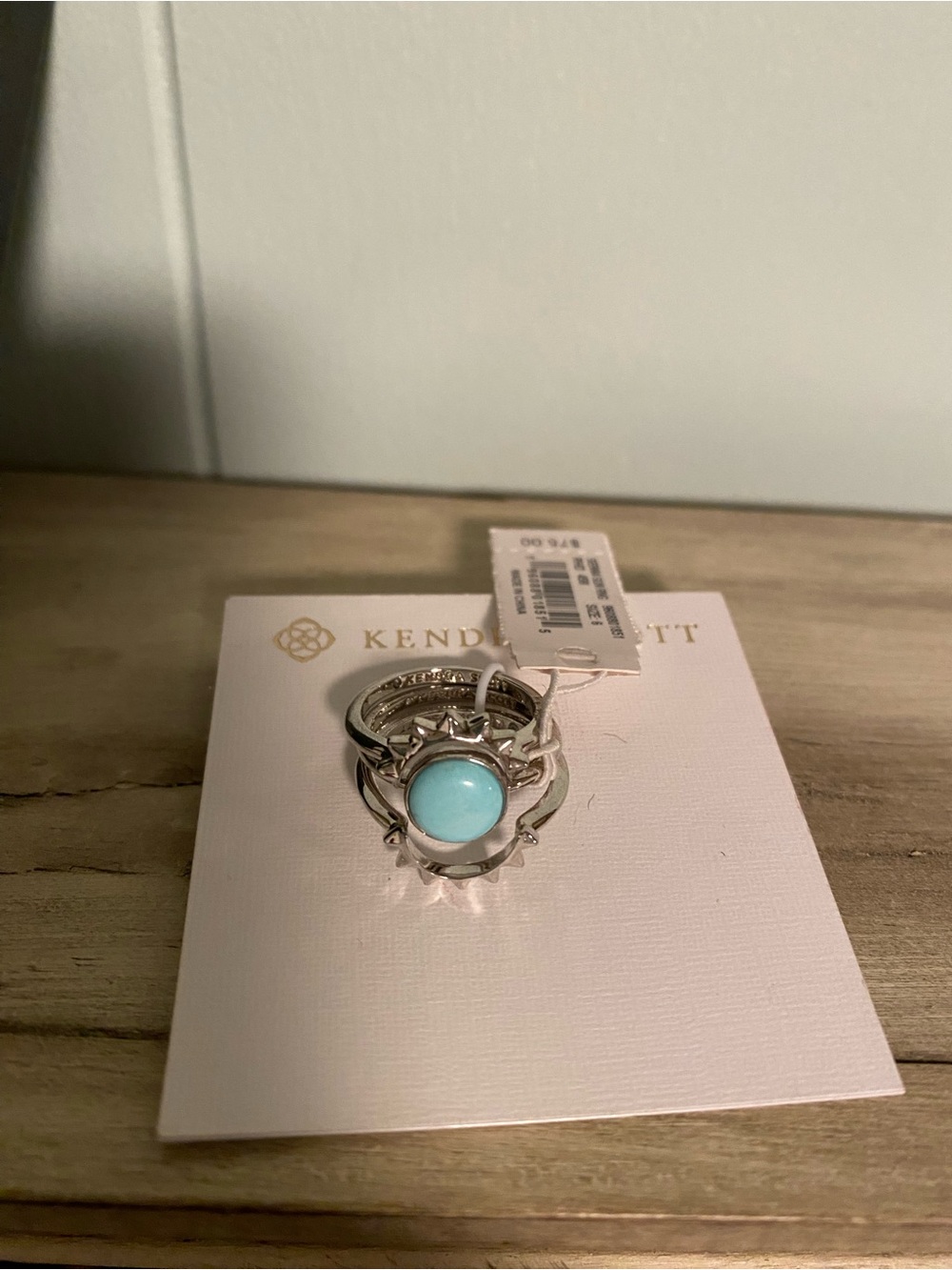 NWT Kendra Scott Silver Sunburst 3 Ring Setwith Turquoise Blue Stone Size 6 - Picture 4 of 4